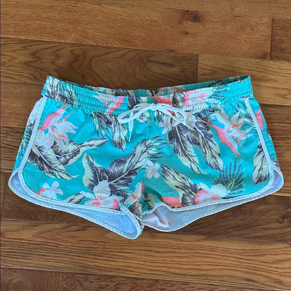 Billabong Tropical Print Athletic Shorts - Blue and Pink